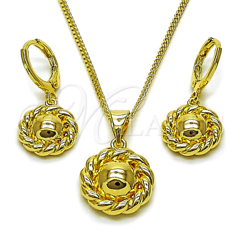 Oro Laminado Earring and Pendant Adult Set, Gold Filled Style Flower Design, Polished, Golden Finish, 10.213.0035