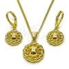 Oro Laminado Earring and Pendant Adult Set, Gold Filled Style Flower Design, Polished, Golden Finish, 10.213.0035