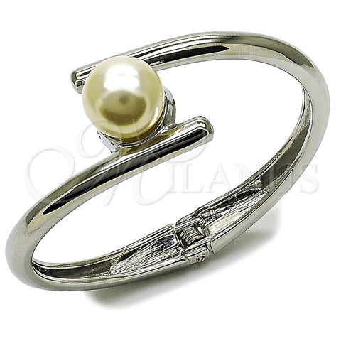 Rhodium Gold Filled Individual Bangle, Ball Design, with Ivory Pearl, Polished, Rhodium Finish, 07.444.0001.1.05 (25 MM Thickness, Size 5 (2.50 Diameter))
