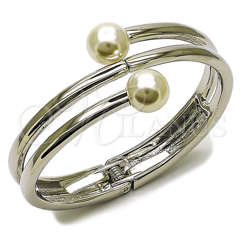 Rhodium Gold Filled Individual Bangle, Ball Design, with Ivory Pearl, Polished, Rhodium Finish, 07.444.0002.1.05 (30 MM Thickness, Size 5 (2.50 Diameter))