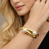 Oro Laminado Individual Bangle, Gold Filled Style Ball Design, with Ivory Pearl, Polished, Golden Finish, 07.444.0003.05 (20 MM Thickness, Size 5 (2.50 Diameter))