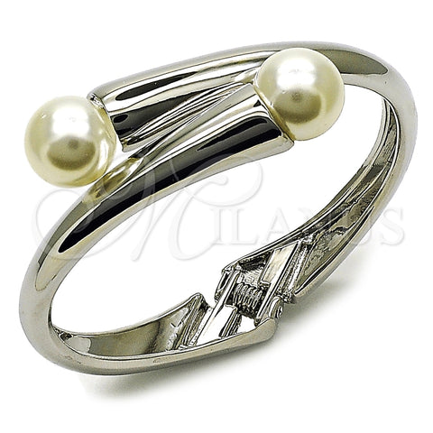 Rhodium Gold Filled Individual Bangle, Ball Design, with Ivory Pearl, Polished, Rhodium Finish, 07.444.0003.1.05 (20 MM Thickness, Size 5 (2.50 Diameter))