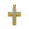 Oro Laminado Religious Pendant, Gold Filled Style Cross Design, with White Cubic Zirconia, Polished, Golden Finish, 05.344.0001