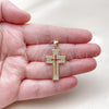 Oro Laminado Religious Pendant, Gold Filled Style Cross Design, with White Micro Pave, Polished, Golden Finish, 05.344.0002