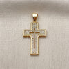 Oro Laminado Religious Pendant, Gold Filled Style Cross Design, with White Micro Pave, Polished, Golden Finish, 05.344.0002