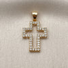 Oro Laminado Religious Pendant, Gold Filled Style Cross Design, with White Cubic Zirconia, Polished, Golden Finish, 05.344.0003
