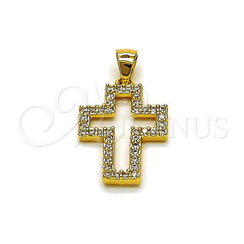 Oro Laminado Religious Pendant, Gold Filled Style Cross Design, with White Cubic Zirconia, Polished, Golden Finish, 05.344.0003