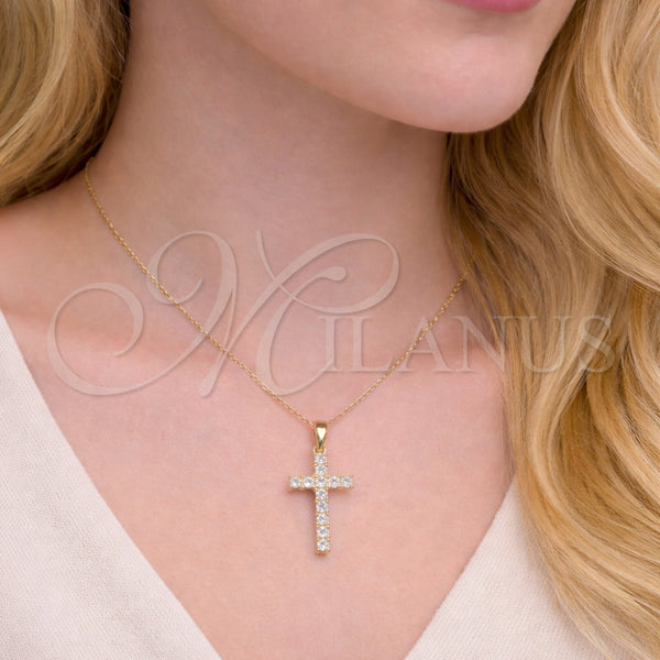 Gold Filled Pendant — Religious Pendant Cross Design with White Cubic Zirconia — alternate product view — SKU 164164 | Oro Laminado dije — Religious Pendant cruz diseño with blanco Cubic Zirconia — SKU 164164