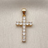 Oro Laminado Religious Pendant, Gold Filled Style Cross Design, with White Cubic Zirconia, Polished, Golden Finish, 05.344.0005