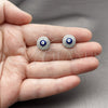 Rhodium Plated Stud Earring, Evil Eye Design, with White Micro Pave, Blue Enamel Finish, Rhodium Finish, 02.344.0182