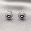 Rhodium Plated Stud Earring, Evil Eye Design, with White Micro Pave, Blue Enamel Finish, Rhodium Finish, 02.344.0182