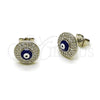 Rhodium Plated Stud Earring, Evil Eye Design, with White Micro Pave, Blue Enamel Finish, Rhodium Finish, 02.344.0182