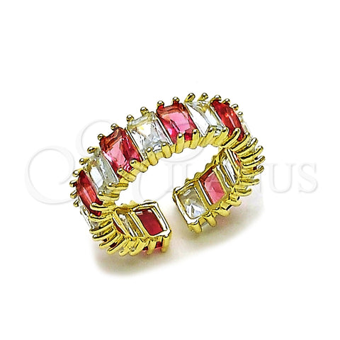 Oro Laminado Multi Stone Ring, Gold Filled Style Baguette Design, with Ruby and White Cubic Zirconia, Polished, Golden Finish, 01.196.0044.1 (One size fits all)