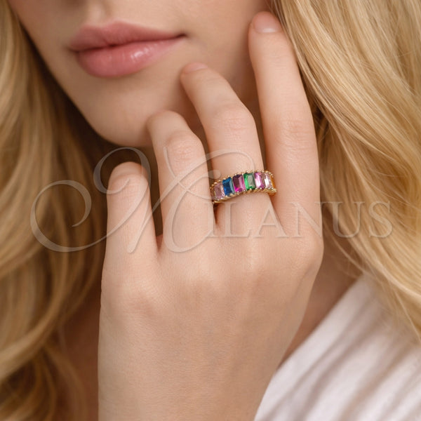 Gold Filled Ring — Multi Stone Ring Baguette Design with Multicolor Cubic — alternate product view — SKU 164177 | Oro Laminado anillo — Multi Stone Ring Baguette diseño with Multicolor Cubic — SKU 164177
