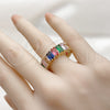 Oro Laminado Multi Stone Ring, Gold Filled Style Baguette Design, with Multicolor Cubic Zirconia, Polished, Golden Finish, 01.196.0044.2 (One size fits all)