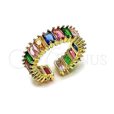 Oro Laminado Multi Stone Ring, Gold Filled Style Baguette Design, with Multicolor Cubic Zirconia, Polished, Golden Finish, 01.196.0044.2 (One size fits all)