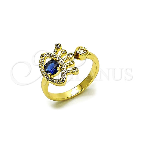 Oro Laminado Multi Stone Ring, Gold Filled Style Evil Eye Design, with Sapphire Blue and White Cubic Zirconia, Polished, Golden Finish, 01.196.0045 (One size fits all)