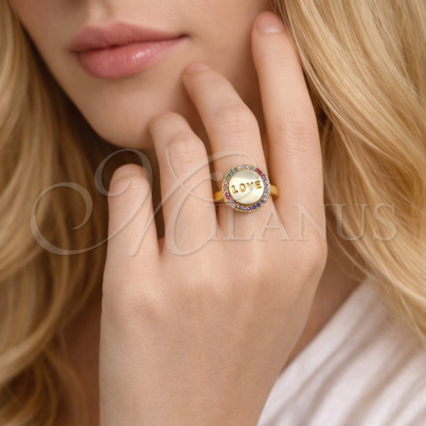 Gold Filled Ring — Multi Stone Ring Love Design with Multicolor Micro — alternate product view — SKU 164179 | Oro Laminado anillo — Multi Stone Ring Love diseño with Multicolor Micro — SKU 164179