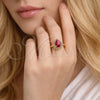 Oro Laminado Multi Stone Ring, Gold Filled Style Teardrop Design, with Ruby and White Cubic Zirconia, Polished, Golden Finish, 01.196.0047 (One size fits all)
