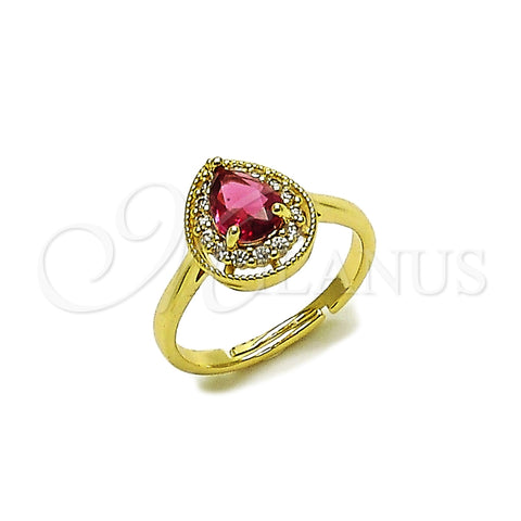 Oro Laminado Multi Stone Ring, Gold Filled Style Teardrop Design, with Ruby and White Cubic Zirconia, Polished, Golden Finish, 01.196.0047 (One size fits all)