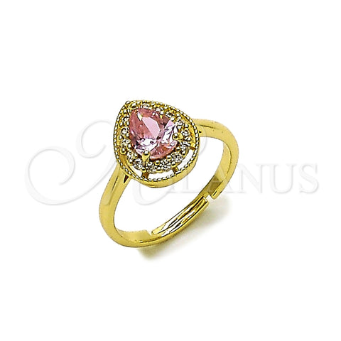 Oro Laminado Multi Stone Ring, Gold Filled Style Teardrop Design, with Pink and White Cubic Zirconia, Polished, Golden Finish, 01.196.0047.1 (One size fits all)