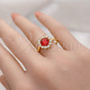 Oro Laminado Multi Stone Ring, Gold Filled Style Heart Design, with Ruby and White Cubic Zirconia, Polished, Golden Finish, 01.196.0048 (One size fits all)
