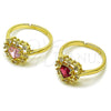 Oro Laminado Multi Stone Ring, Gold Filled Style Heart Design, with Ruby and White Cubic Zirconia, Polished, Golden Finish, 01.196.0048 (One size fits all)