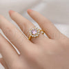 Oro Laminado Multi Stone Ring, Gold Filled Style Heart Design, with Pink and White Cubic Zirconia, Polished, Golden Finish, 01.196.0048.1 (One size fits all)