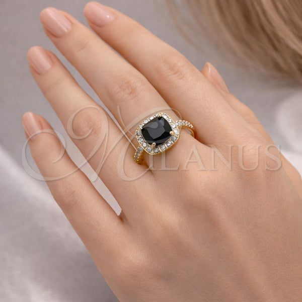 Gold Filled Ring — Multi Stone Ring Cluster Design with Black Cubic — alternate product view — SKU 164186 | Oro Laminado anillo — Multi Stone Ring Cluster diseño with negro Cubic — SKU 164186