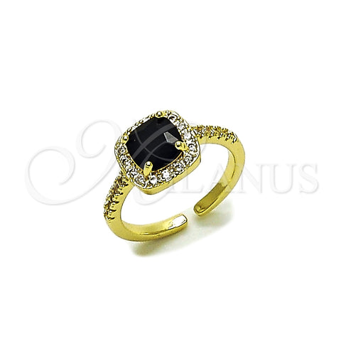 Oro Laminado Multi Stone Ring, Gold Filled Style Cluster Design, with Black Cubic Zirconia and White Micro Pave, Polished, Golden Finish, 01.196.0050 (One size fits all)