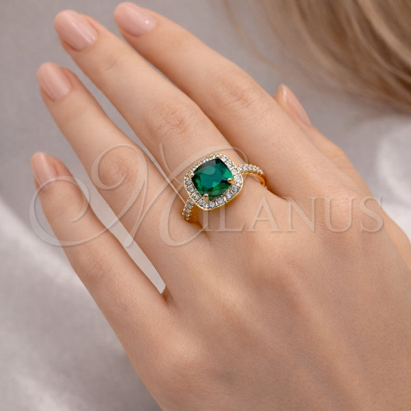 Gold Filled Ring — Multi Stone Ring Cluster Design with Green Cubic — alternate product view — SKU 164187 | Oro Laminado anillo — Multi Stone Ring Cluster diseño with Green Cubic — SKU 164187