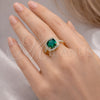Oro Laminado Multi Stone Ring, Gold Filled Style Cluster Design, with Green Cubic Zirconia and White Micro Pave, Polished, Golden Finish, 01.196.0050.1 (One size fits all)