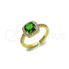 Oro Laminado Multi Stone Ring, Gold Filled Style Cluster Design, with Green Cubic Zirconia and White Micro Pave, Polished, Golden Finish, 01.196.0050.1 (One size fits all)