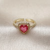 Oro Laminado Multi Stone Ring, Gold Filled Style Heart and Cluster Design, with Ruby Cubic Zirconia and White Micro Pave, Polished, Golden Finish, 01.196.0051 (One size fits all)