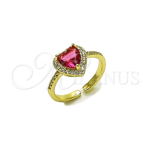 Oro Laminado Multi Stone Ring, Gold Filled Style Heart and Cluster Design, with Ruby Cubic Zirconia and White Micro Pave, Polished, Golden Finish, 01.196.0051 (One size fits all)