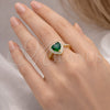 Oro Laminado Multi Stone Ring, Gold Filled Style Heart and Cluster Design, with Green Cubic Zirconia and White Micro Pave, Polished, Golden Finish, 01.196.0051.1 (One size fits all)