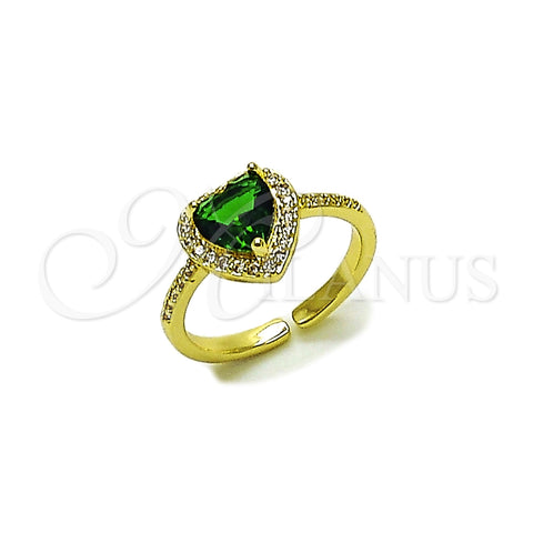 Oro Laminado Multi Stone Ring, Gold Filled Style Heart and Cluster Design, with Green Cubic Zirconia and White Micro Pave, Polished, Golden Finish, 01.196.0051.1 (One size fits all)
