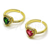 Oro Laminado Multi Stone Ring, Gold Filled Style Heart and Cluster Design, with Green Cubic Zirconia and White Micro Pave, Polished, Golden Finish, 01.196.0051.1 (One size fits all)