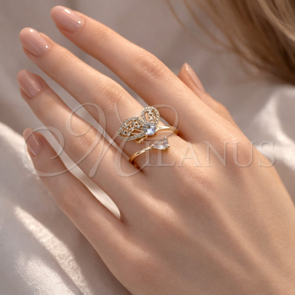 Gold Filled Ring — Multi Stone Ring Butterfly Design with White Cubic — alternate product view — SKU 164195 | Oro Laminado anillo — Multi Stone Ring Butterfly diseño with blanco Cubic — SKU 164195