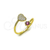 Oro Laminado Multi Stone Ring, Gold Filled Style Heart Design, with Ruby Cubic Zirconia and White Micro Pave, Polished, Golden Finish, 01.196.0056 (One size fits all)