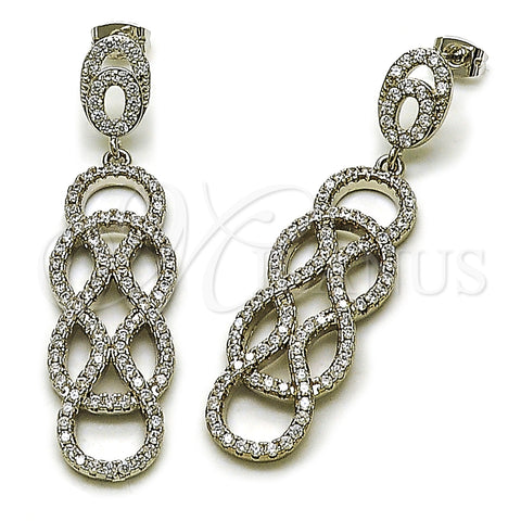 Rhodium Plated Dangle Earring, with White Cubic Zirconia, Polished, Rhodium Finish, 02.445.0004