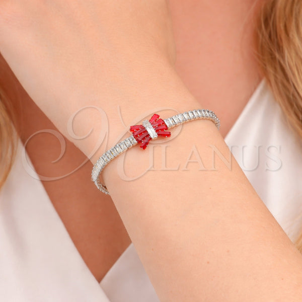 White Gold Filled Bracelet — Fancy Bracelet Bow and Baguette Design with Garnet — alternate product view — SKU 164216 | Oro Laminado Blanco brazalete — elegante Bracelet Bow and Baguette diseño with Garnet — SKU 164216