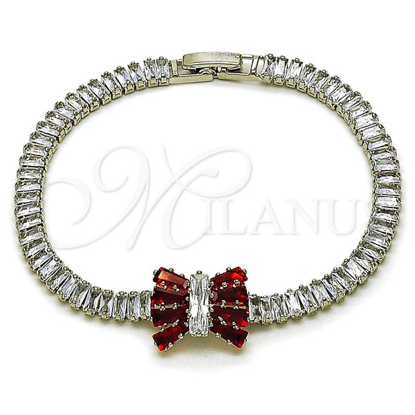 White Gold Filled Bracelet — Fancy Bracelet Bow and Baguette Design with Garnet — main product view — SKU 164216 | Oro Laminado Blanco brazalete — elegante Bracelet Bow and Baguette diseño with Garnet — SKU 164216