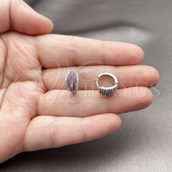 White Gold Filled Hoop Earrings — Huggie Hoop with Ruby and White Micro Pave — alternate product view — SKU 164217 | Oro Laminado Blanco aretes de aro — Huggie Hoop with Ruby and blanco Micro Pave — SKU 164217