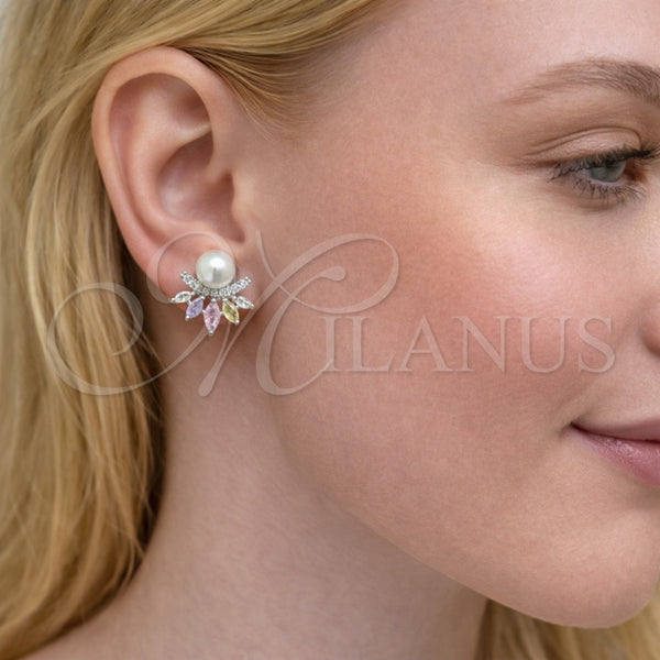 White Gold Filled Ring — Stud Earring Flower Design with Multicolor and White — alternate product view — SKU 164223 | Oro Laminado Blanco anillo — Stud Earring flor diseño with Multicolor and blanco — SKU 164223