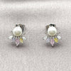 Rhodium Gold Filled Stud Earring, Flower Design, with Multicolor and White Cubic Zirconia, Polished, Rhodium Finish, 02.260.0035.1