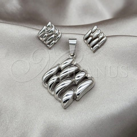 Stainless Steel Necklace and Earring, Polished, Rhodium Finish, 06.116.0206