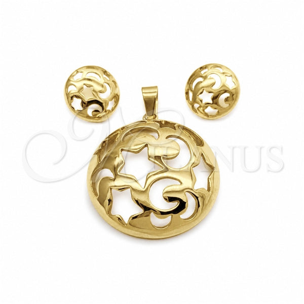 Stainless Steel Necklace and Earring, Polished, Golden Finish, 06.116.0209