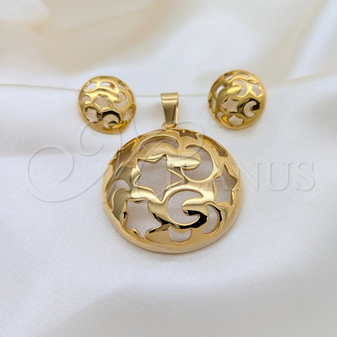 Stainless Steel Necklace and Earring, Polished, Golden Finish, 06.116.0209