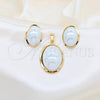 Stainless Steel Necklace and Earring, with White Mother of Pearl, White Polished, Golden Finish, 06.116.0211